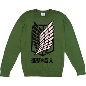 Ripple Junction x Attack on Titan Men's Ugly Christmas Sweater Scout Shield Logo with Kanji - 1 of 4