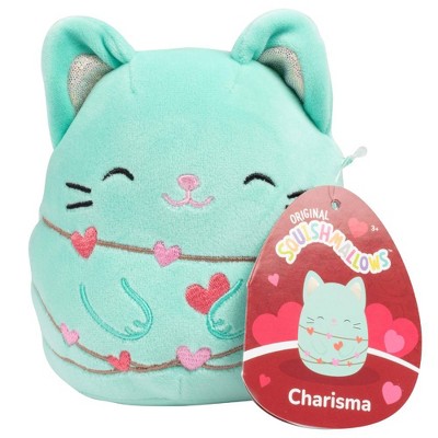 Squishmallows 5" Charisma the Mint Cat with Heart String Lights- Jazwares Valentines Day Plush- Collectible Stuffed Animal-Gift for Kids, Girls & Boys