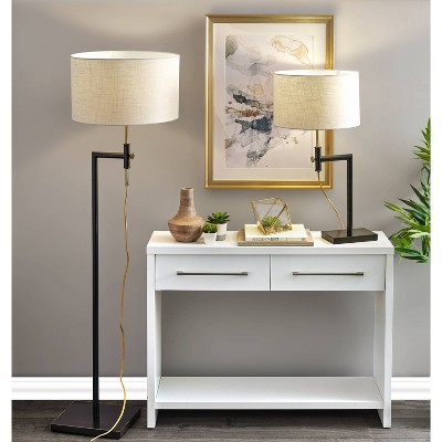 Adjustable Bronze Floor Lamp with Cream Cotton Shade