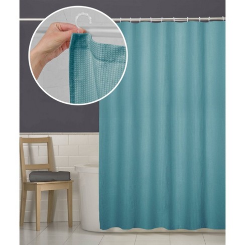 Smart Shower Curtains Waffle Fabric With Attached Hooks Mineral