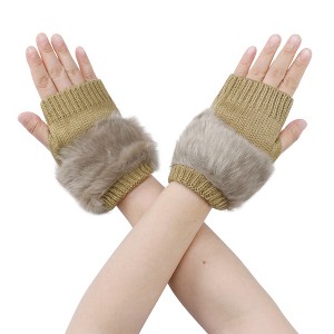 INSPIRE CHIC Women's Elastic Faux Fur Knit Half Finger Thumb Hole Wrist Sleeves Gloves for Windproof Dress 1Pair - 1 of 4