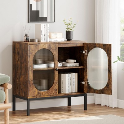 homfan Sideboard Buffet Cabinet, Rattan Buffet Cabinet with Doors and Shelves, Accent Modern Storage for Living Room, Dining Room, Hallway