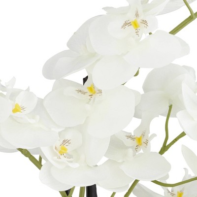 White Phalaenopsis Orchid in Textured Gold Ceramic Pot, 23" High