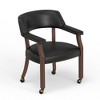Gorman Dining and Game Chair, Walnut Finish, Saddle Faux Leather Upholstery, Rolling Casters-- Frevyn - 4 of 4