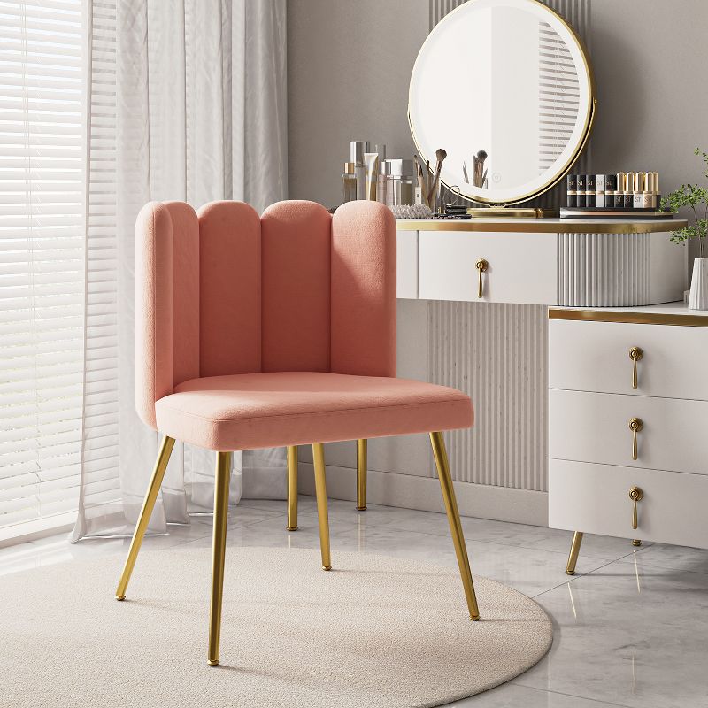 Barbara Contemparary Velvet Vanity Stool for Makeup Room, Moden Accent Side Chairs for Living Room with Shell Back and Golden Metal Legs | ARTFUL LIVING DESIGN, 2 of 13