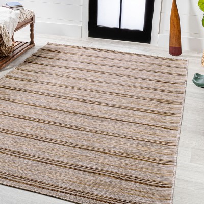 Mid-Century Jute-Brown Stripe Flat-Weave 5'x8' Synthetic Rug