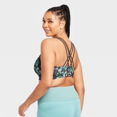 Women's Leaf Print Medium Support Strappy Back Bra - All in Motion