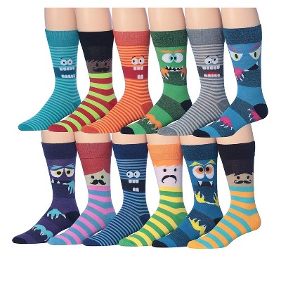 JAMES FIALLO  Mens 12 Pairs Cute Monster Funny Novelty Colorful Patterned Dress Socks for Men