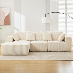 108" Sectional Couch Cloud Modular Modern L-Shaped Sofa with Chaise Lounge, Corduroy Fabric - 1 of 4