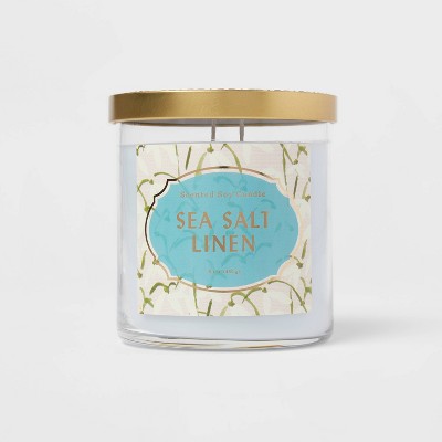 15.1oz Lidded Glass Jar 2-Wick Sea Salt Linen Candle - Opalhouse™