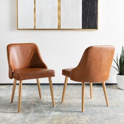 Lulu Transitional Parsons Side Chair in Brown Faux Leather with Gold Legs