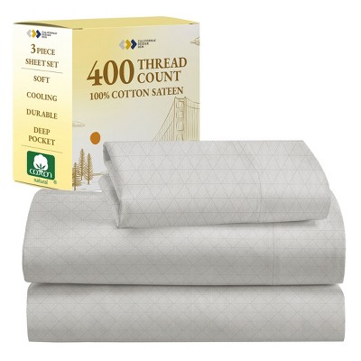 Cotton Sheets Set - Softest 400 Thread Count Bed Sheets, 100% Cotton Sateen, Cooling, Deep Pocket by California Design Den