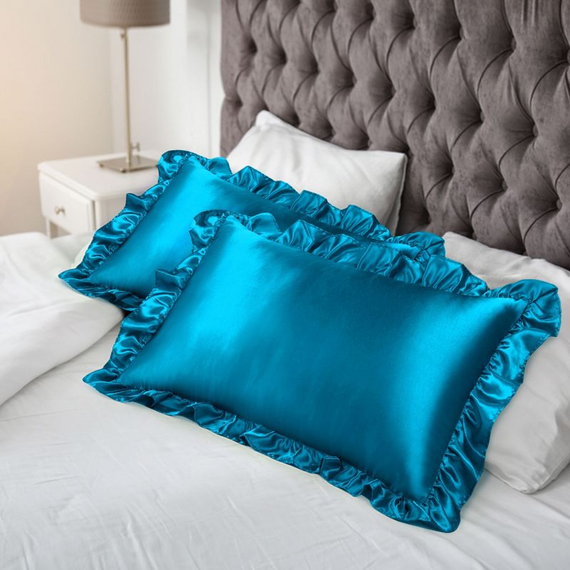 PiccoCasa Satin Retro Silky with Ruffle Luxury Envelope Closure Pillowcases 2 Pcs, 3 of 7