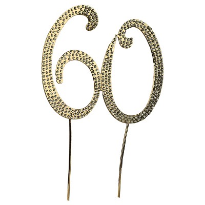 O'Creme Rhinestone Gold-Colored Number-60 Cake Topper 4 Inch