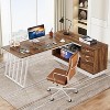 Lantine 71-Inch Executive Desk, L-Shaped Desk with Cabinet, Large Office Desk with Drawers and Storage Shelves for Home Office, Brown and White - 4 of 4