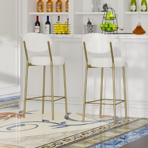 PAGED Round Bar Stools Set of 2 Modern Velvet Counter Stools with Back, Footrest and Metal Frame for Dining Room - 1 of 4