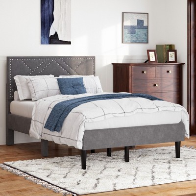 NicBex Full/Queen Upholstered Platform Bed Frame with Linen Tufted Headboard,Under Bed Storage,Wood Slats Support,No Box Spring Needed,Easy Assembly