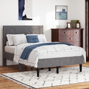 NicBex Full/Queen Upholstered Platform Bed Frame with Linen Tufted Headboard,Under Bed Storage,Wood Slats Support,No Box Spring Needed,Easy Assembly - 1 of 4