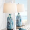 360 Lighting Carlton Modern Coastal Table Lamps 28" Tall Set of 2 Swirling Blue Faux Marble White Tapered Drum Shade for Bedroom Living Room Bedside - 2 of 4