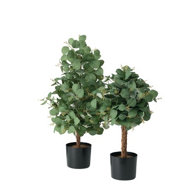 Sullivans Artificial  Set of 2 Eucalyptus and Berry Topiary 36"H & 28"H Green