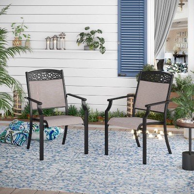 2pk Outdoor Dining Chairs With Sling Seat, Metal Frame & Armrests ...