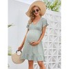 Women's Maternity Smocked Short Sleeve Summer Dress V Neck Boho Ruffle Casual Swing Midi Dress Baby Shower Photoshoot - 3 of 4