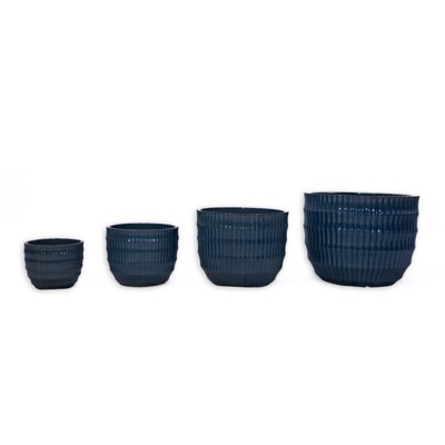 VisioGear 4 Pieces Ceramic Flowerpot, Modern Planter for Patio, Garden or Windowsills, Antique Blue, 14.2"*14.2"*11.5"