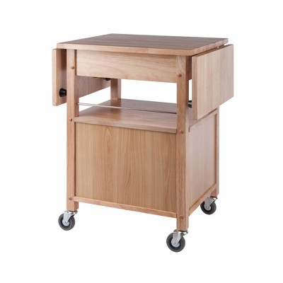 Transitional Brown Wood Drop-Leaf Kitchen Cart with Storage