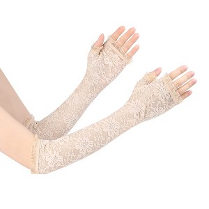 Unique Bargains Women's Outdoor Sunscreen Protection Thin Lace Arm Cooling Sleeves - 1 of 4