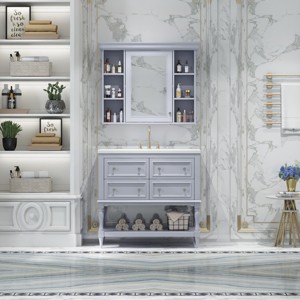 Bathroom Vanity With Medicine Cabinet,Bathroom Mirror Cabinet With Adjustable Shelf,Bathroom Floor Cabinet With Drawers-Cuddlewood - 1 of 4