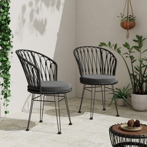 Christopher Knight Home Tavon Outdoor Wicker and Metal Dining Chairs with Cushion (Set of 2) - 1 of 4