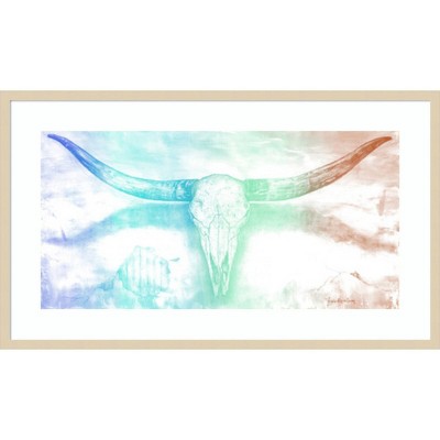 41"x24" Brown Wood Framed Longhorn Skull Abstract Art