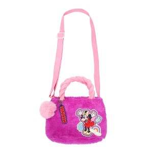 Disney Minnie Mouse Character Applique Purple 6.3” Mini Faux Fur Tote - 1 of 4