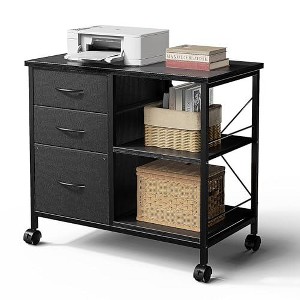 TUYOHW Industrial Mobile File Cabinet with 3 Drawers & Open Shelf,Heavy-Duty Steel Printer Stand with 110lbs Capacity,Noise-Free & Smooth Drawer - 1 of 1
