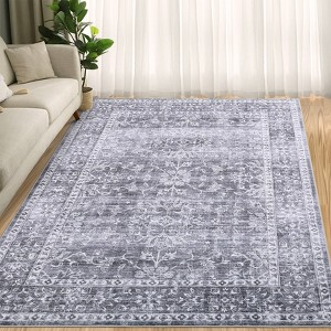 Washable Area Rug Non Slip Low Pile Rug Vintage Floral Rug - 1 of 4