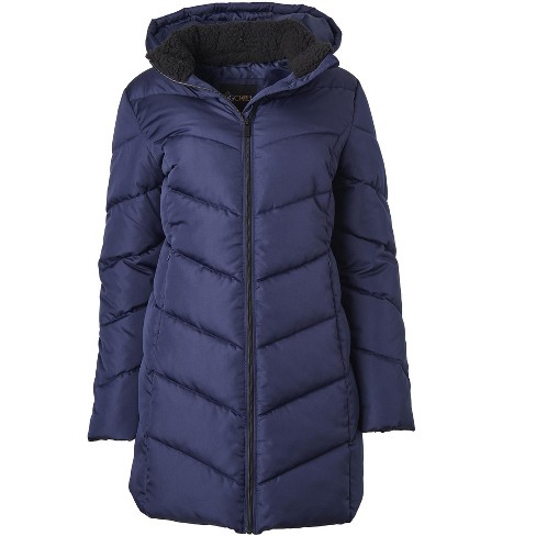 Big Chill Women's Long Chevron Puffer W/ Lined Collar , Navy , Large :  Target