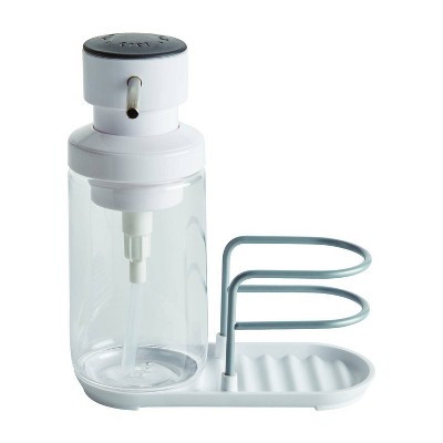 KitchenAid Soap Pump and Sponge Caddy: Freestanding Kitchen Dispenser, Plastic & Metal, Hand Wash, White/Silver/Clear