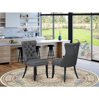 East West Furniture DAP2F23 Dallas Parson Kitchen Chairs - Button Tufted Nailhead Trim Beige Red faux Leather  Dining Chairs, Set of 2, linen white