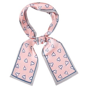 Allegra K Women's Silky Ribbon Heart Print Skinny Scarves Long Hairband Handbag Wrap 10x96cm/4x38" 1 Pc - 1 of 4