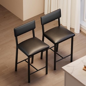 Bar Stools Set of 4, Counter Stools with Back and Thickened Metal Legs, Upholstered PU Leather Counter Height Barstools with Footrest - 1 of 4