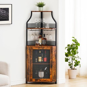 Corner Wine Bar Rack Cabinet with Detachable Wine Rack, Home Bar Cabinet with Barn Door and Adjustable Shelf - 1 of 4