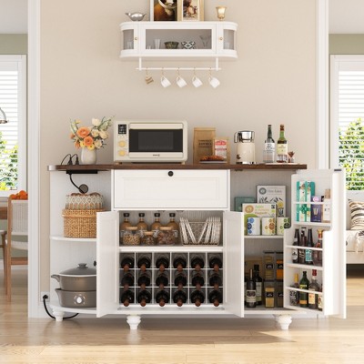 Aheaplus 55" Corner Wine Bar Cabinet with Wine Rack, Coffee Buffet Cabinet with Adjustable Shelves and Door