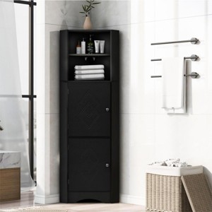 Corner Cabinet For Bathroom With Doors And Adjustable Shelves, Corner Vanity Cabinet Bathroom With Space-Saving Design-Cuddlewood - 1 of 4