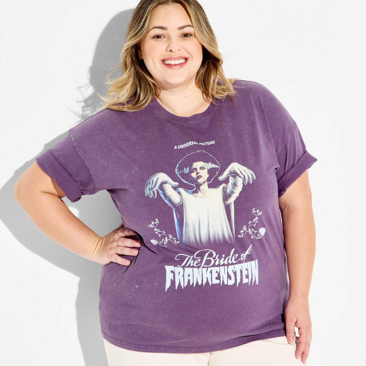Women's Bride of Frankenstein Oversized Graphic T-Shirt - Purple - thumbnail 4