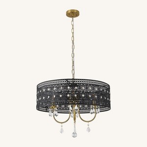 PAKOKULA 4-Light Black Drum Hollow Crystal Chandelier Light for Kitchen Island with No Bulbs Included - 1 of 4