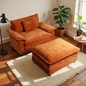 Busaurus Oversized Chenille Accent Chair with Ottoman - 1 of 4