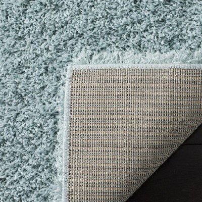 Handmade Light Blue Synthetic Shag Square Area Rug