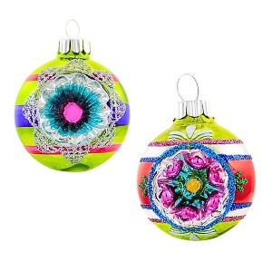 Christopher Radko 2.0 Inch Vintage Reflectors Set Stripes Glitter Tree Ornament Sets - 1 of 3