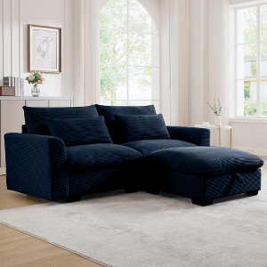 MYINDA  Sectional Sofa Comfy Corduroy Couch for Living Room, Deep Couches with Storage Ottoman,DARKBLUE - 1 of 4