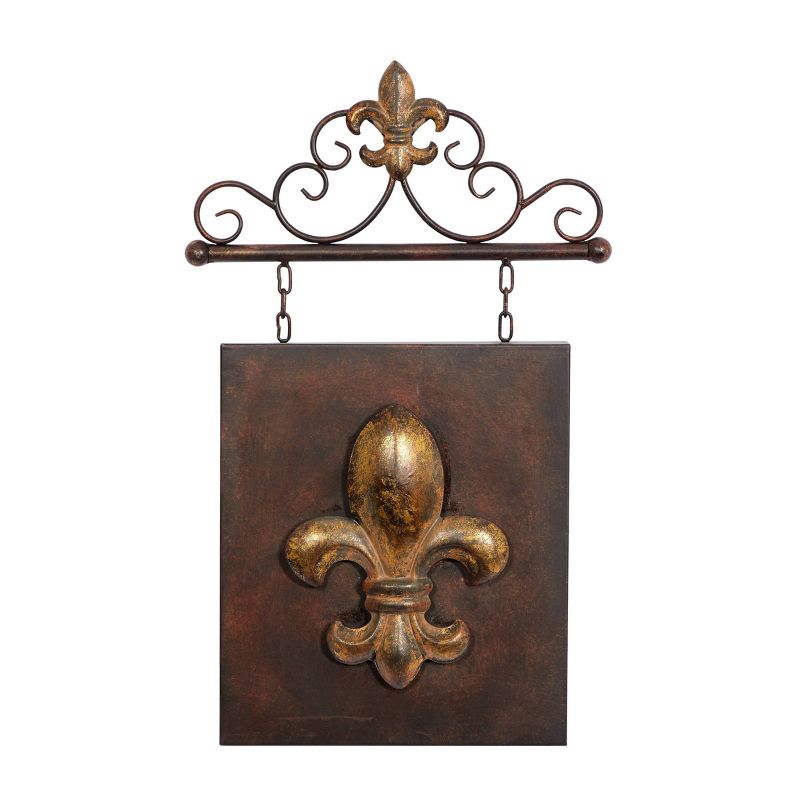 Metal Fleur De Lis Suspended Wall Decor with Scrollwork Hanger Bronze - Olivia &#38; May, 4 of 10